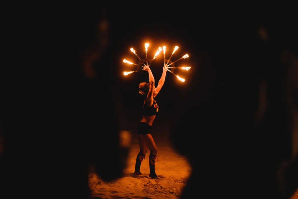 Fire Dance Performances: Spicing Up Cancun Wedding Photos